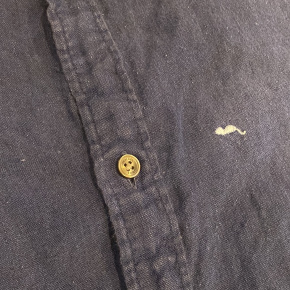 Michael Kors Navy Linen Short Sleeve Embroidered Shirt - Picture 4 of 7